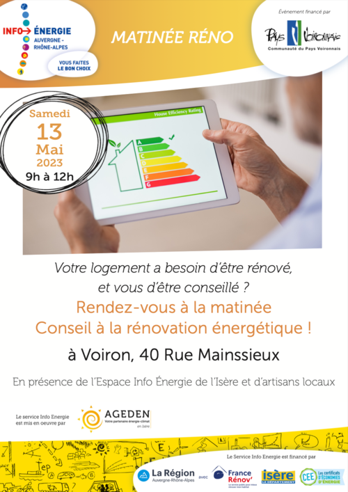 Matinée conseil rénovation, le samedi 13 mai 2023 à Voiron
